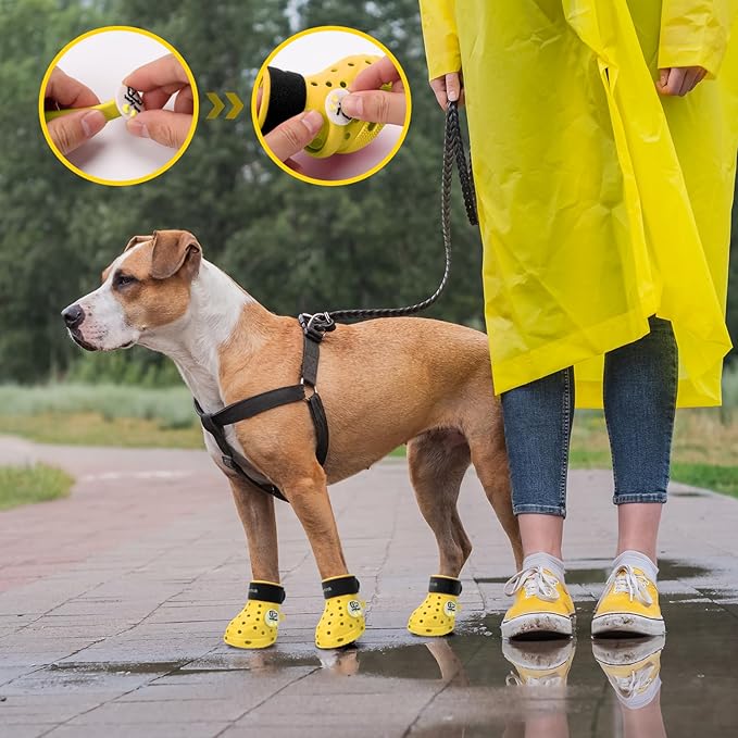 Dog Shoes Breathable Dog Shoe for Hot Pavement, Dog Booties and Paw Protectors, Non-Slip Waterproof Dog Sandals Boots (Yellow+Black, M: (2.6’’x2.3'')(L*W))