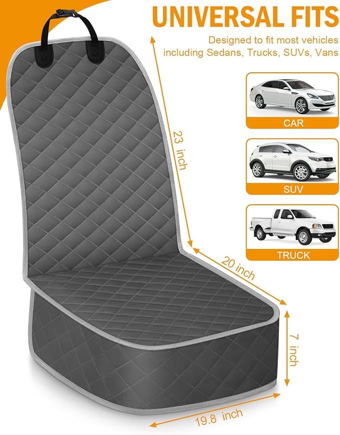 Dog Car Seat Covers Waterproof, Scratch-Proof Pet Front Cover for Cars, Nonslip Pet Passenger Seat Cover Protector, Universal Fit for Cars Trucks SUVs, Medium, Grey