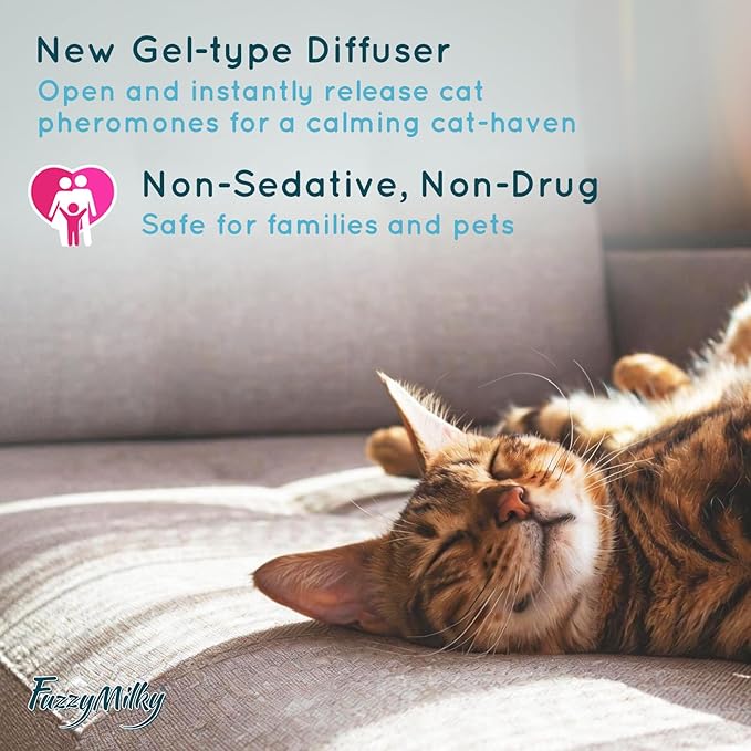 Cat Pheromone Calming Diffuser Gel, Fuzzymilky Unplugged Cordless Cat Calming, Anxiety Relief, Lasting 2 Months, Adjustable for Home,Car Travel, Scratching,Urine Marking(120 ml, 4.1 fl oz) (SymFloral)