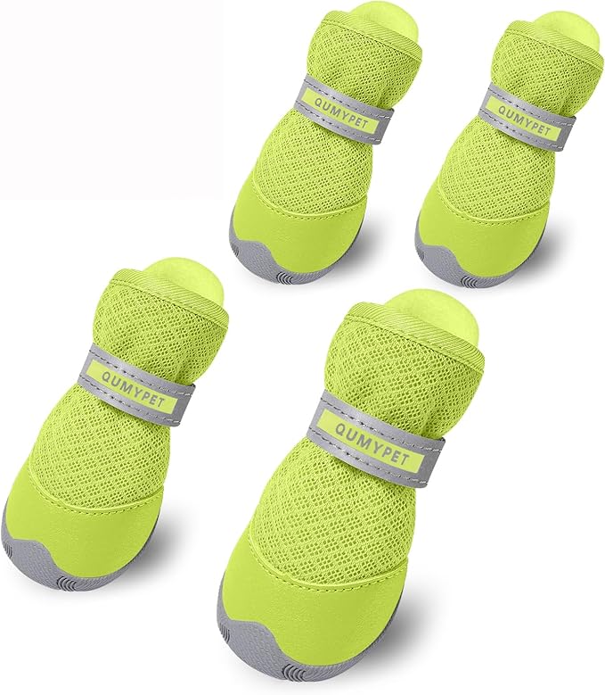 QUMY 4PCS Dog Shoes for Small Dogs, Hot Pavement Summer Puppy Dog Boots & Paw Protectors with Soft Anti-Slip Rubber Sole, Mesh Breathable Dog Booties for Hardfloors, Walking Running