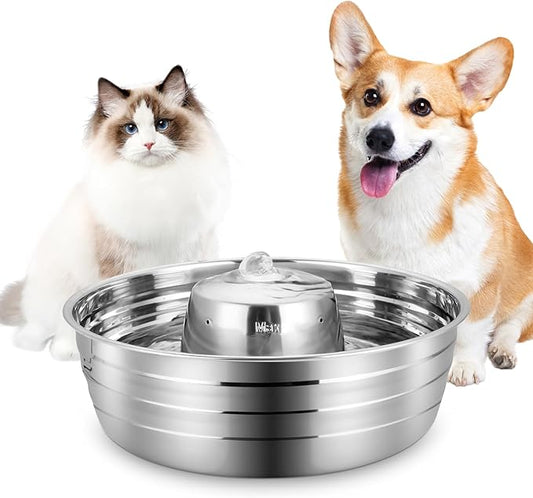 Ofat Home Dog Water Fountain, 128oz/1Gal/3.78L Stainless Steel Pet Water Fountain, Large Dog Water Fountain, Easy to Assemble and Clean with Ultra-Quiet Pump for Cat, Dogs, Multiple Pets