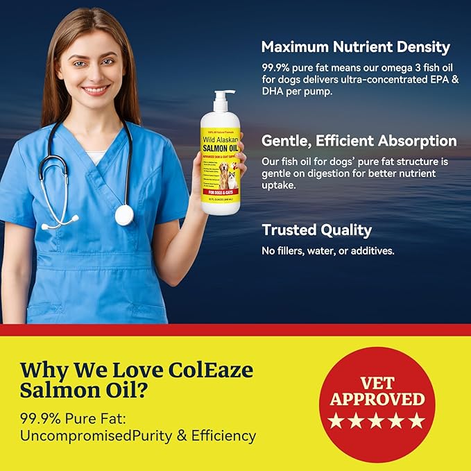 Wild Alaskan Salmon Oil for Dogs & Cats - 32oz Omega 3 Fish Oil with EPA DHA Fatty Acids, Skin & Coat Support, Itchy Relief, Immune & Joint Support, Liquid Food Topper for Heart & Brain Health