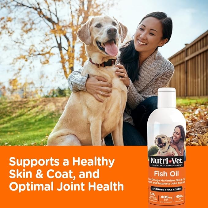 Nutri-Vet Fish Oil Supplement, Dog Fish Oil, Skin and Coat Health, Omega-3 Supplement, Supports Shiny Coat, Healthy Skin, Dog Vitamins, Puppy Essentials, Pet Wellness, Menhaden Formula, 16 oz