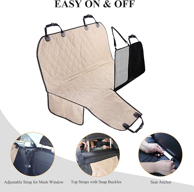 VIVAGLORY Dog Seat Cover Easyhammock Dog Hammock, Seat Cover for Car SUV & Truck, Back Backseat Split Hair Resistant Protector for Pet, Large, Heather Khaki