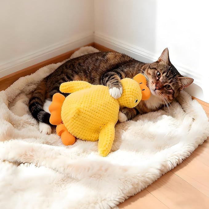 Calming Plush Duck Toy for Dogs & Cats - Interactive Squeaky Chew Toy with Realistic Quacking Sounds for Anxiety Relief - Soft Pet Comfort Toy for Indoor/Outdoor Play, Pet Use Only (Yellow, Large)