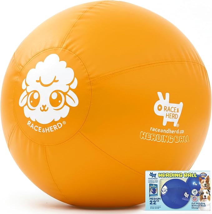 Race&Herd 22" Original XXL Herding Ball for Dogs - Herding Toys, Giant Dog Ball for Australian Shepherds, Border Collies - Durable Dog Outdoor Training Toy for Small & Medium Breeds (Yellow)