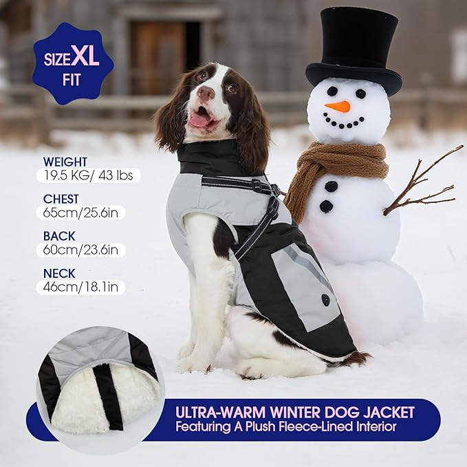 FUAMEY Dog Winter Jackets for Small Dogs,Dog Coat with Harness Built in,Waterproof Dogs Snowsuits Warm Pet Jacket Zip Up Fleece Cold Weather Coats Reflective Puppy Vest with Pocket Black XS