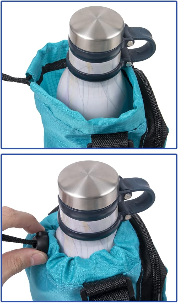 Trail maker Water Bottle Carrier Bag with Strap, Phone Pocket for Walking, Runs, Bike, Stainless Steel, Glass, Plastic