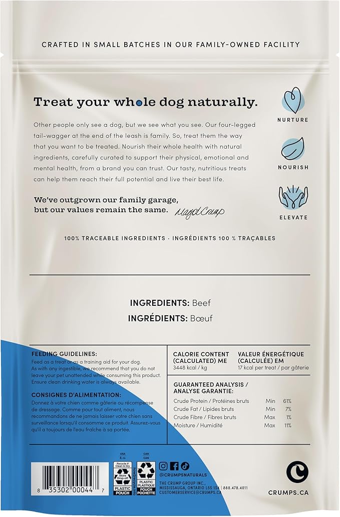 Crumps Naturals Beef Tendersticks 58g/2oz | High Protein Dog Treats | Baked Beef | Single Ingredient | Great for training