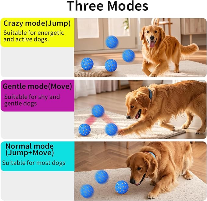2-in-1 Interactive Dog Ball Toy for Aggressive Chewers, Automatic Moving & Bouncing E-TPU Dog Ball, Smart Pet Toy with Motion Sensor, USB-C Rechargeable Enrichment Toy for Dogs (Blue)