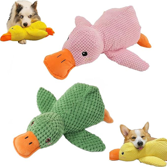 Calming Duck Toy for Dogs, The Dog Calming Duck, Dogs' Emotional Support Ducks, Yellow Stuffed Ducks Dog Chew Toys, Interactive Toys for Chewers (Green+Pink)