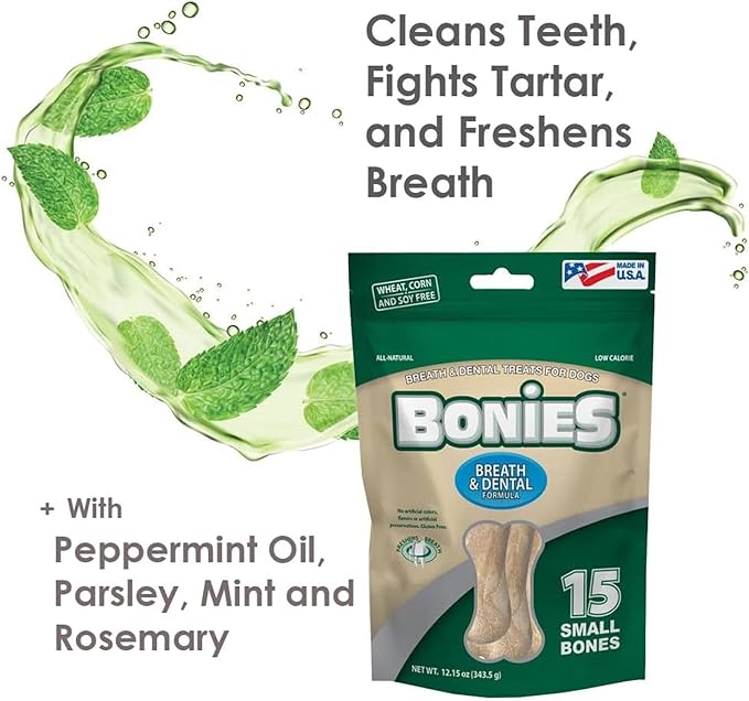 Bonies Natural Breath and Dental Formula Small-Sized Single Bone - All-Natural Ingredients, Fresh Breath, Cleans Teeth, Low Calories, Chicken Flavor, Small Dogs, 120 Bones