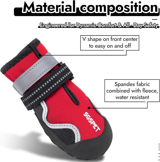 Dog Shoes, Waterproof Dog Boots & Paw Protectors with Anti-Slip Sole, 4pcs/Set Pet Dog Booties, Reflective Dog Shoes for Small Medium Large, Winter Snowy Summer Hot Pavement(Red,1# (3XS)