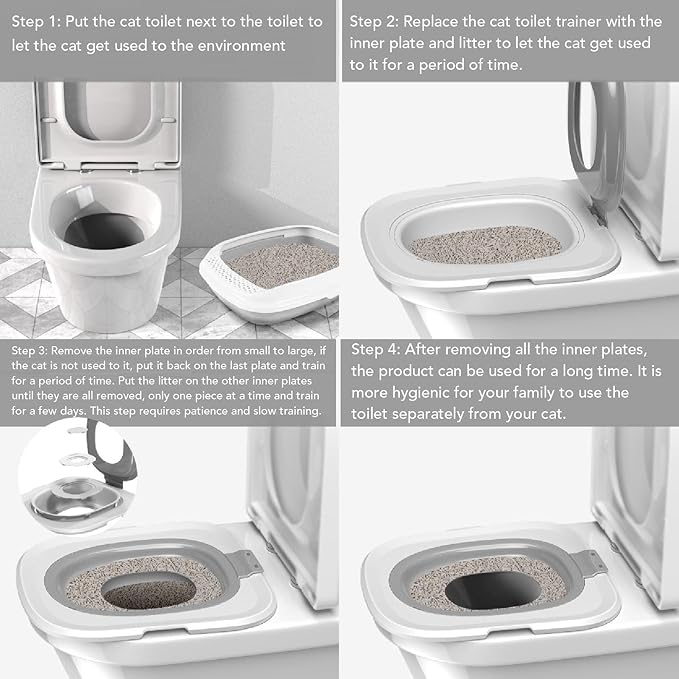 Pilipane Cat Toilet Training Kit Reusable Cat Toilet Trainer Urinal Removable Pet Toilet Training System for Home Pet Shop (Grey)