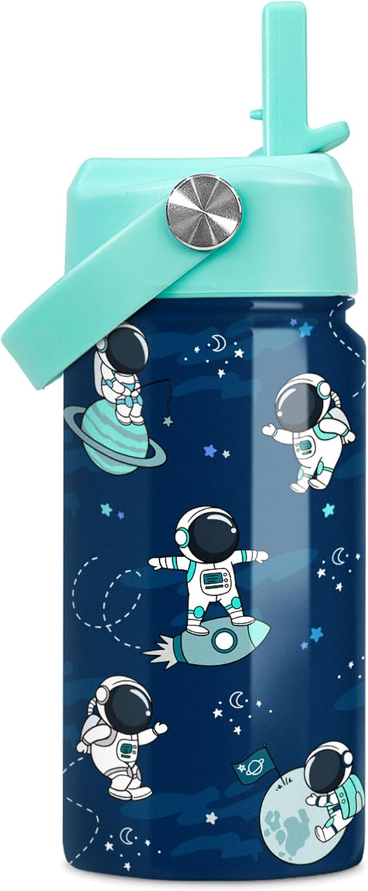 Astronaut Water Bottle - Kids Water Bottle with Straw Lid - 12 Oz Insulated Stainless Steel Water Bottles for Kid Boys - Travel Cup for School Sports