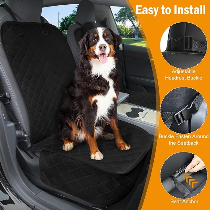 Dog Car Seat Covers Waterproof, Scratch-Proof Pet Front Cover for Cars, Nonslip Pet Passenger Seat Cover Protector, Universal Fit for Cars Trucks SUVs, Medium, Black, 2 Packs