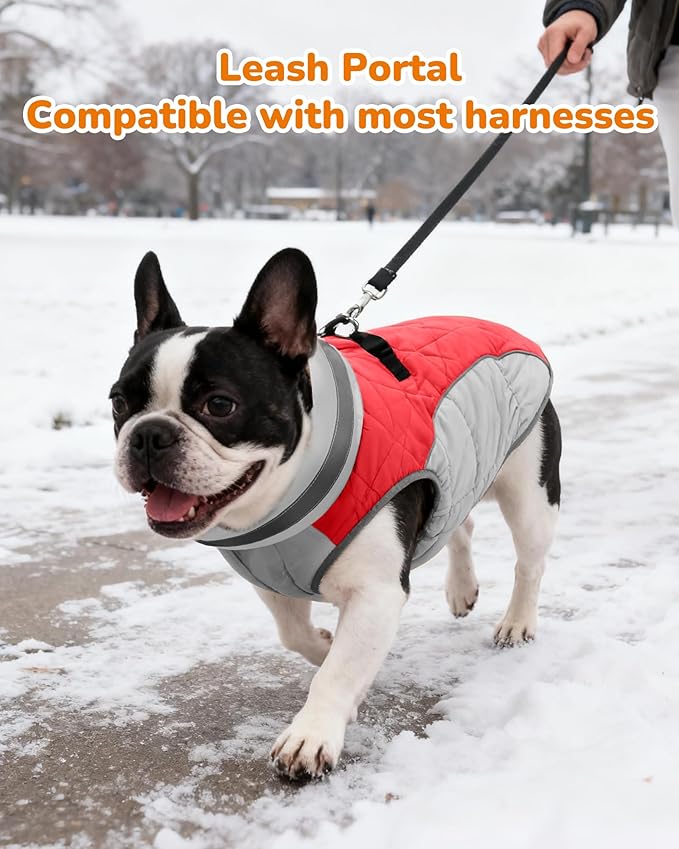 Dog Coat for Medium Dogs, Adjustable Dog Jackets for Cold Weather, Reflective Winter Coat with Built-in Harness, Snowsuit Fits Dogs 14-25 lbs and Up, Size M Red