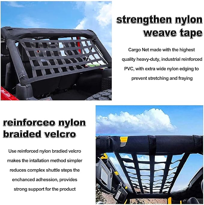 Universal Car Cargo Net & Hitch Hammock, Oversized Heavy-Duty Mesh Netting for Jeep Wrangler TJ JK JL 1997-2023 2/4 Door, Multi-Purpose Cargo Organizer, Camping Gear, Pet Barrier & Travel Accessory
