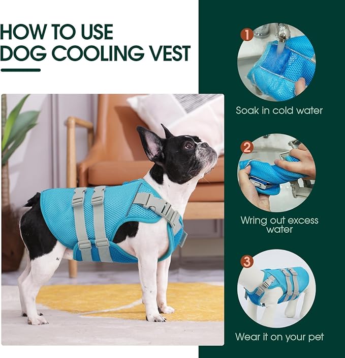 Kuoser Cooling Vest for Dogs, Small Dog Cooler Jacket Puppy Shirt with Reflective Stripe Summer Pet Harness for Outdoor Beach, Hiking, Walking Blue S