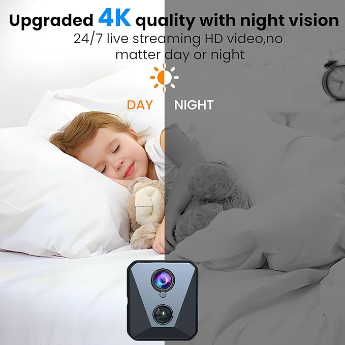 4K Security Camera with 64GB SD Card, Battery Powered Security Cam, 100-Day Standby, AI Human Detection, Night Vision, Real-Time Alert, Baby Monitor, Pet Cam for Home or Office