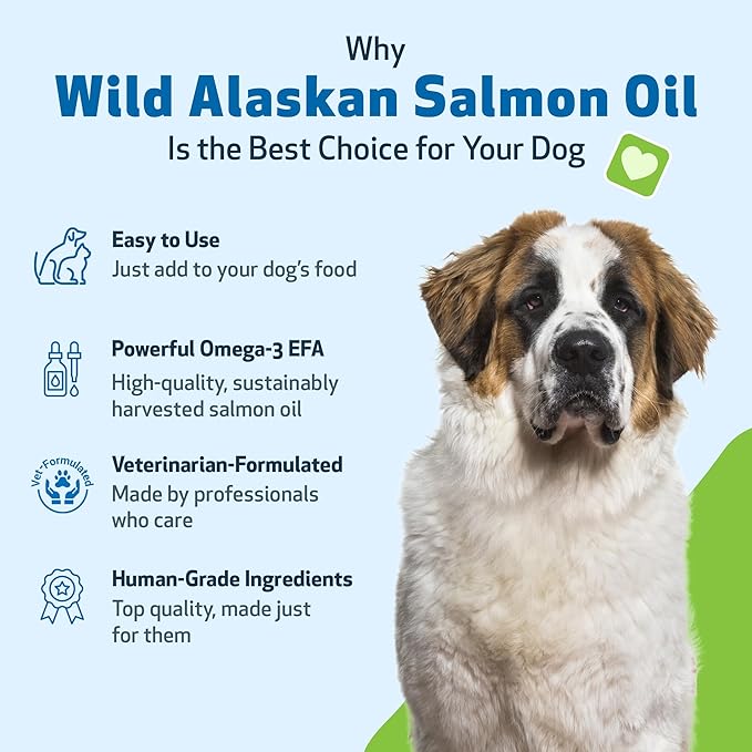 Pet Wellbeing Wild Alaskan Salmon Oil for Dogs - Omega 3 Fish Oil with EPA & DHA, Skin, Coat, Joint & Heart Health - NASC Certified & Vet Formulated - 16 oz Pump Bottle