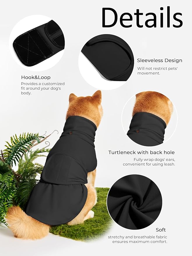 Dog Anxiety Calming Vest Adjustable Turtleneck Thunder Shirt Jacket for Fireworks, Separation, Vet Visits, Pet Hoodie for Large Medium Dogs