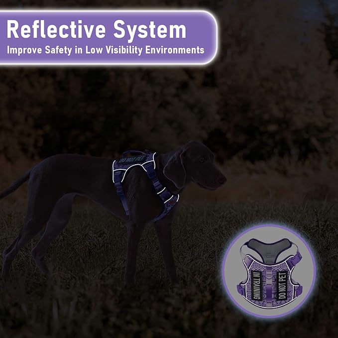 Tactical Dog Harness for Large Dogs No Pull Easy Walking Adjustable Pet Harness Reflective K9 Working Training Easy Control Pet Vest Military Service Dog Harnesses Purple Ethnic L
