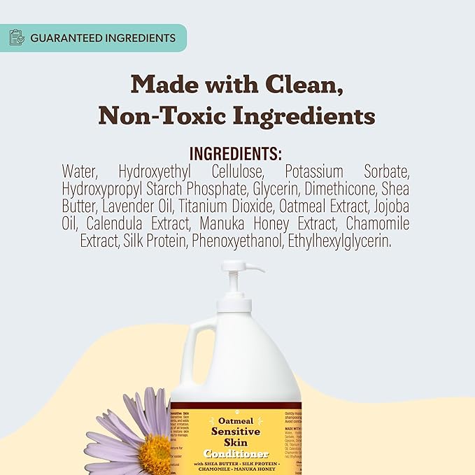 Natural Dog Company Sensitive Skin Dog Shampoo Gallon 128 oz Oatmeal Hypoallergenic Formula with Aloe, Manuka Honey & Chamomile Soothes Itchy, Dry, Flaky Skin Groomer & Multi-Dog Household Size