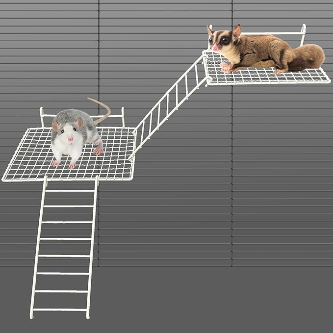 BNOSDM Rat Cage Platform with Ladder 4 PCS Small Animals Cage Accessories Metal Guinea Pig Climbing Toy for Sugar Glider, Chinchillas, Squirrel, Gerbils, Mouse Standing Jumping