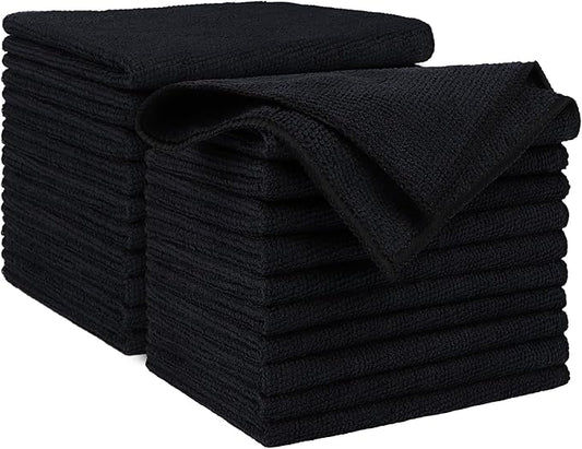 AIDEA Microfiber Cleaning Cloth Black 20PK, Microfiber Towels for Cars, Premium Car Cloth, Dusting Cloth Lint Free Cleaning Rags for SUVs, House, Kitchen, Window, Workshops,12×12"
