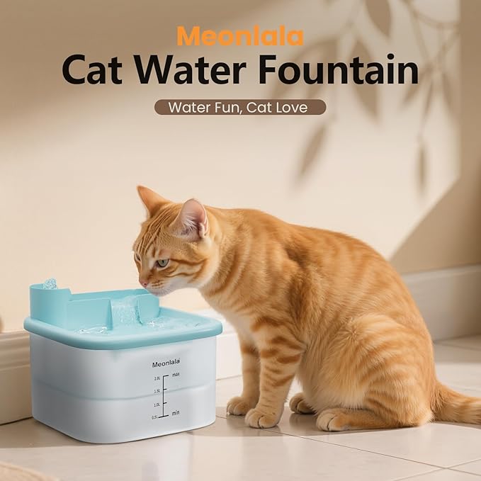 Cat Water Fountain 68oz/2L-Ultra Quiet Water Fountains for Cats Indoor,Pet Water Fountain,Continuous Water Flow， Automatic Water Dispenser for Cats with Filters for Small and Medium Animals（Blue）