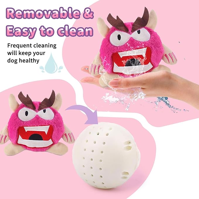 Interactive Dog Toys for Boredom - Upgrade Dog Toys Interactive Monster Plush Ball, Squeaky Moving Dog Ball Toy, Shake Bounce Boredom Talking Toys for Dog Pets Exercise Electronic Toy for Puppy pink