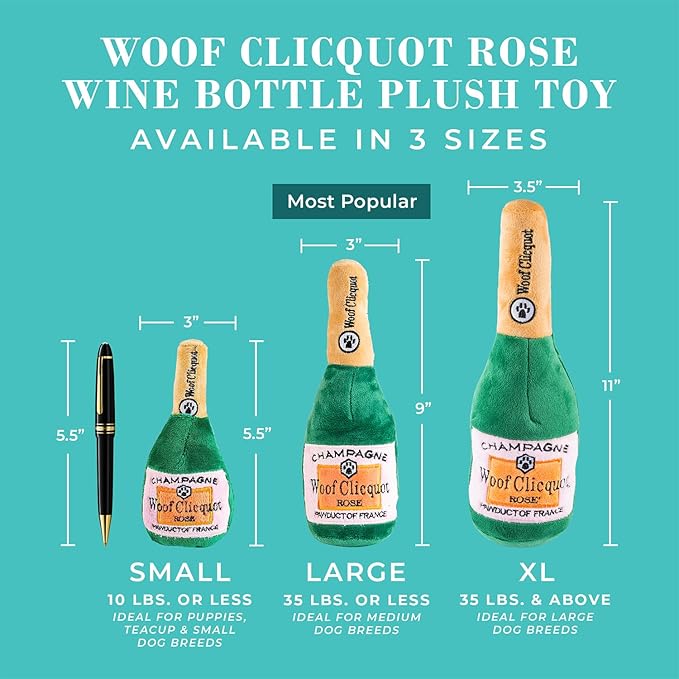 Haute Diggity Dog Woof Clicquot Rose', Plush Designer Dog Toys with Interactive Squeaker, Stimulating Pet Enrichment, Machine-Washable & Safe Materials for All Breeds, Size XL