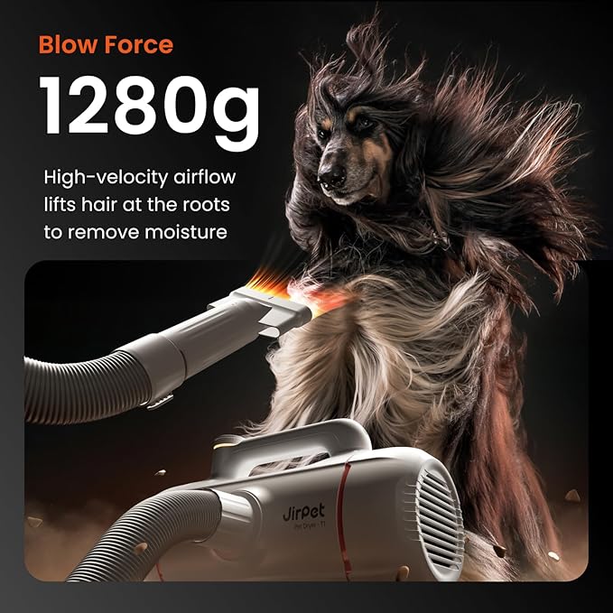 JirPet Dog Dryer for Pet Grooming, Professional 5.0HP/2400W High Velocity Dog Hair Dryer for Grooming, Pet Hair Force Dryer with 3 Temp & Stepless Airflow, Wall-Mount & Portable for Pet Grooming Salon