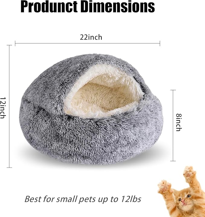 Cat Beds for Indoor Cats,Cat Cave for Puppy and Kitty,Calming Small Dog Bed for Small Dogs with Cover Cave,Cozy Warming Fluffy Washable Anti-Slip Pet Sleeping Bag (Grey, 22 * 22inch)