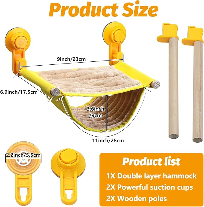 BNOSDM Bearded Dragon Windows Perch Reptile Hammock with Strong Suction Cups Soft Warm Lizards Bed Double Layered Cage Accessories for Chameleon Geckos Snakes (Yellow)