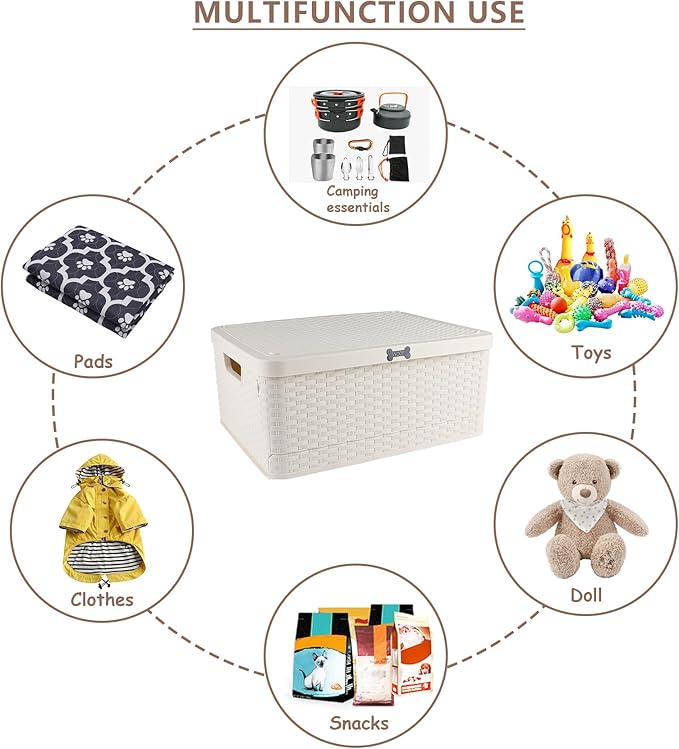 Collapsible Dog Toy Basket,Outdoor Dog Toy Bin wtih Handles,Dog Stuff Organizer Portable,Pet Storage Bin with Cover for Dog Toys Snack,Ideal for Camping,Dog Swimming,RV Trip,Picnic-Medium