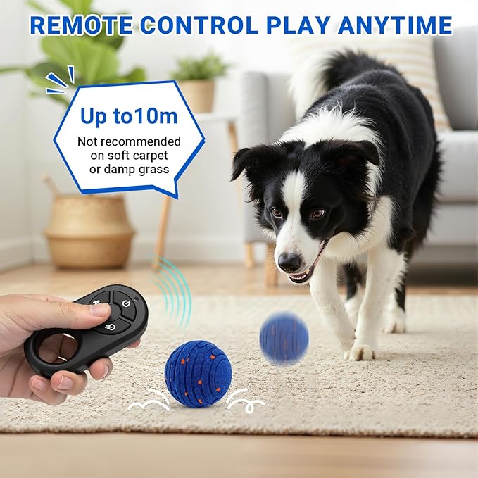 Smart Interactive Dog Toy with Remote Control, E-TPU Toy Ball for Aggressive Chewers, Automatic Moving, IPX6 Waterproof, Rechargeable Rolling Ball for Small/Medium/Large Dogs, BLU&ORG