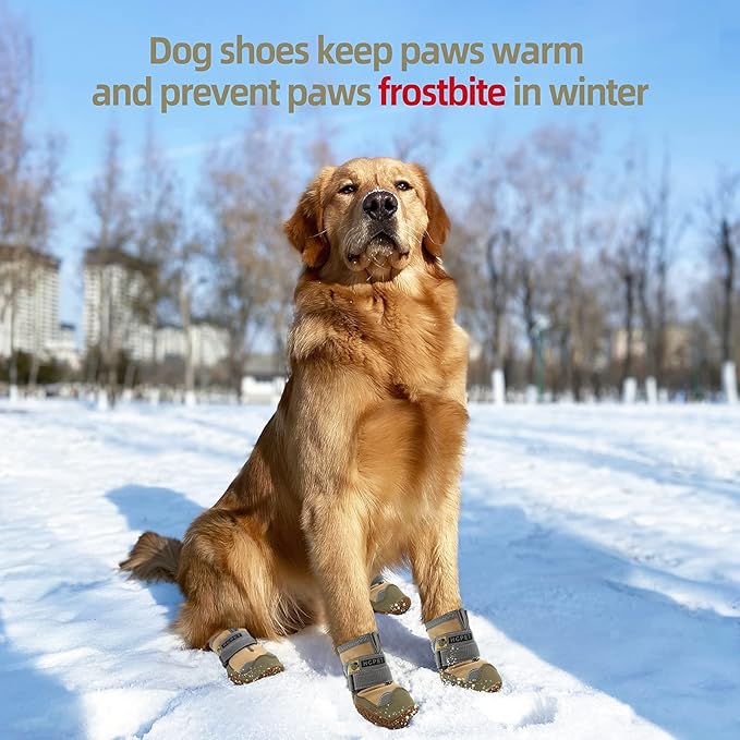 Dog Shoes for Large Dogs, Medium Dog Boots & Paw Protectors for Hardwood Floors, Outdoor Dog Booties for Hot Pavement Winter Snow Hiking, Waterproof Dog Shoes with Reflective Strips Size 6