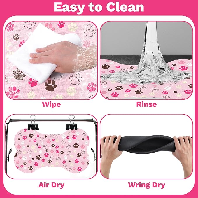 Pet Dog Cat Food Mat, Absorbent Bone Shaped Dog Bowl Mats for Food and Water, Non Slip Cute Dogs Cat Placemats Feeding Mat with Rubber for Floors Indoor Puppy Pet Accessories Supplies 17"x30" Pink