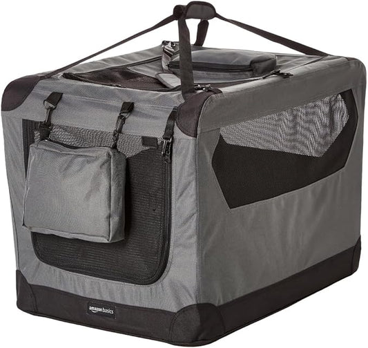 Amazon Basics Folding Portable Soft Pet Dog Crate Carrier Kennel, 30 x 21 x 21 inches, Grey