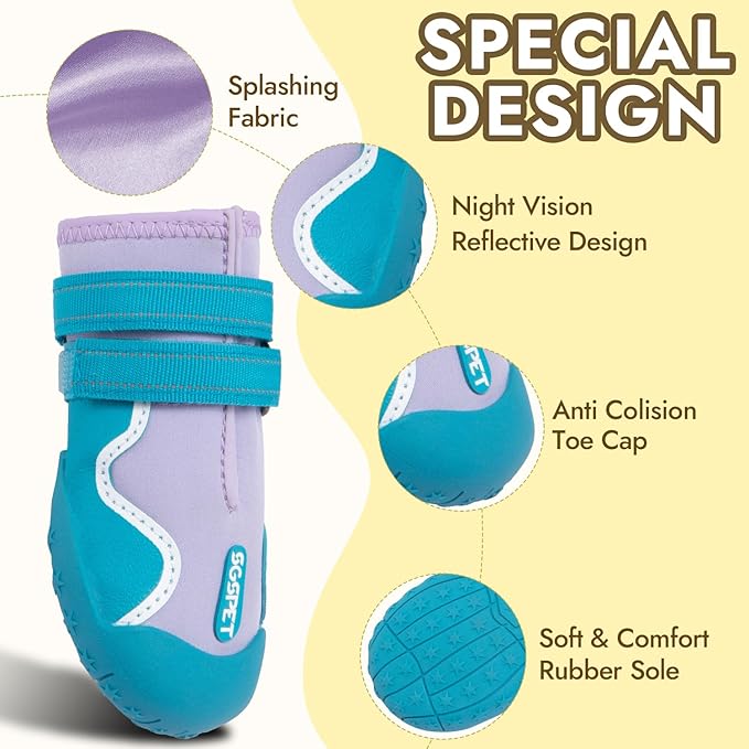 Dog Shoes, Waterproof Dog Booties Paw Protector for Hot Pavement, Snowy Day, Outdoor Walking Skip-Proof Dog Shoes Blue 2.5in L