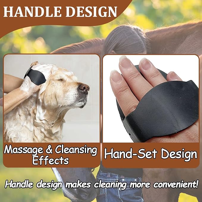Rubber Curry Comb with Handle, Horse Grooming Brush & Shampoo Brush for Dogs, Cats & Horses, Shedding Curry Comb for Short & Long Hair, Pet Bathing & Shower Supplies
