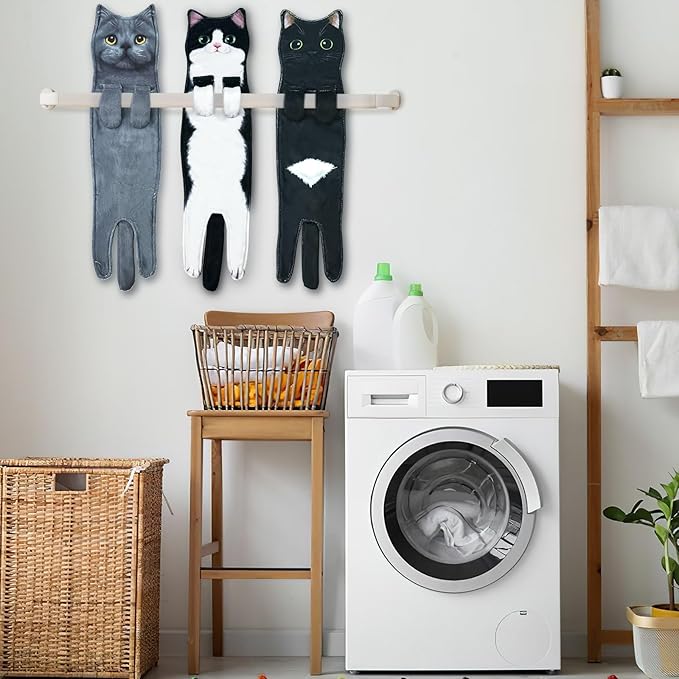 PAT JUUMG Funny Blue Cat Hand Towels for Bathroom Kitchen, Cute Home Decorative Hanging Face Towels, Super Absorbent Soft, Cat Lovers Gifts for Women, Housewarming Gift