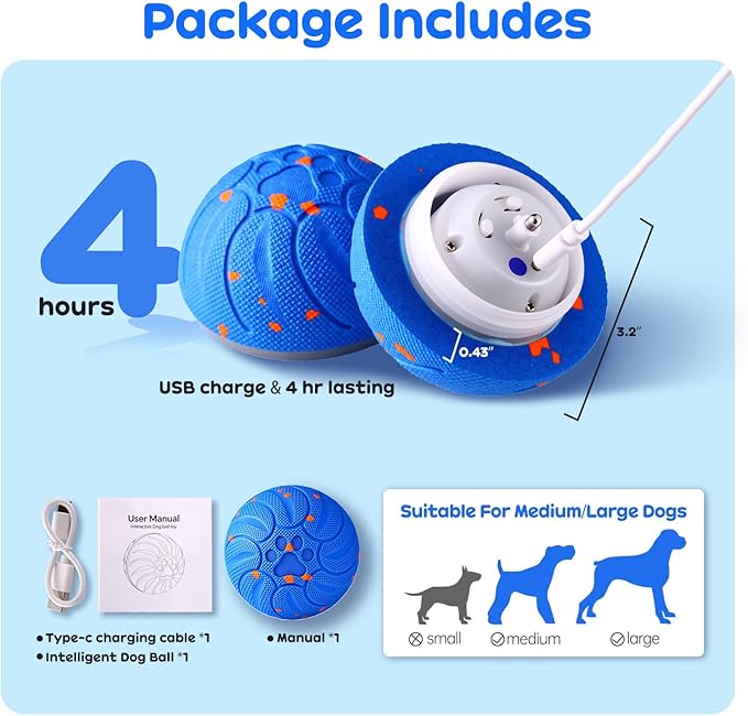 Smart Interactive Dog Toys, Upgraded Chew-Resistant E-TPU, Auto-Bounce & Rotating, Obstacle Avoidance, Ipx7 Waterproof with Colorful Led Lights for Indoor/Outdoor Use