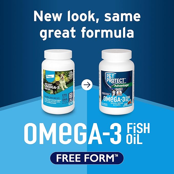 Pet Protect Cat & Small Dog Omega-3 Supplement, Proprietary Free Form Blend, Supports a Normal Inflammatory Response, Snip-Tip Capsules (60 Count)