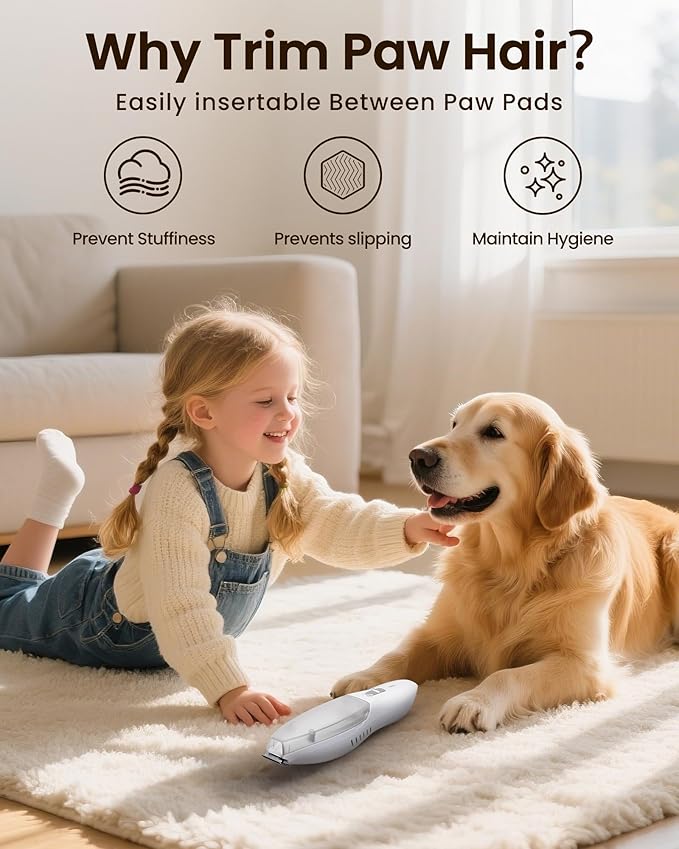 Vacuum Dog Paw Trimmer, Low Noise Paw Trimmers for Dog's Feet with Hair-Suction, Safety Cordless Electric Dog Clippers for Grooming, Rechargeable Cat Shaver for Paws, Ears, Face