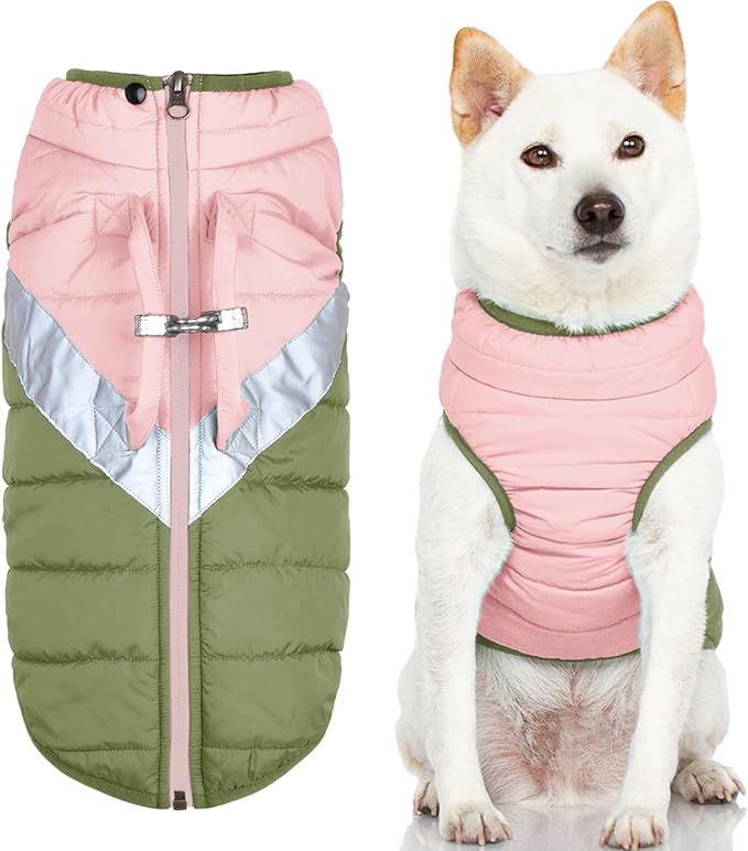 Gooby Mountaineer Dog Jacket - Peach, Small - Warm Zip Up Coat with Lift Handle and Dual O Ring Leash Water Resistant for Small to Medium Dogs
