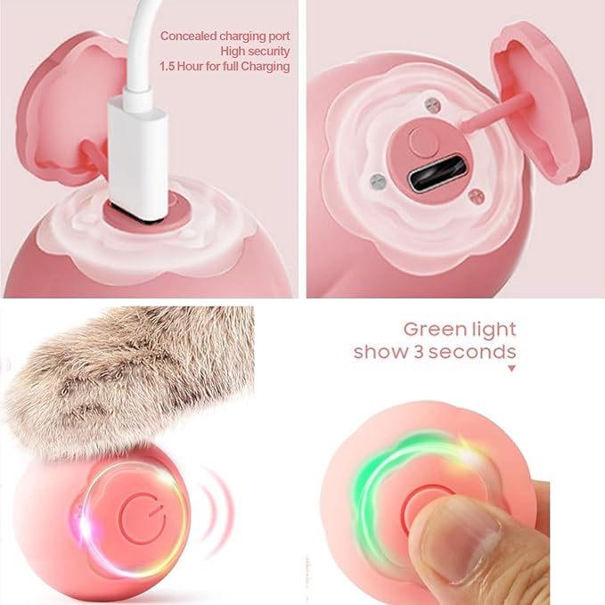 Interactive Cat Toys Ball, Wloom Cat Ball 2.0 Rolling with Nail Clippers for Bored Indoor Adult Cats, USB Rechargeable Automatic Cat Toys, Moving Ball Cat Toy for Cat/Kitten