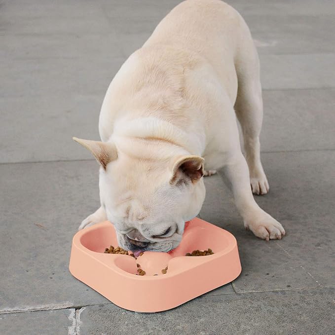 Healthy Slow Feeding Dog Bowl for French Bulldog -Slow Feeder Dog Bowl No Chocking Dog Cat Food Water Bowl with Four-Leaf Clover Pattern (Pink)